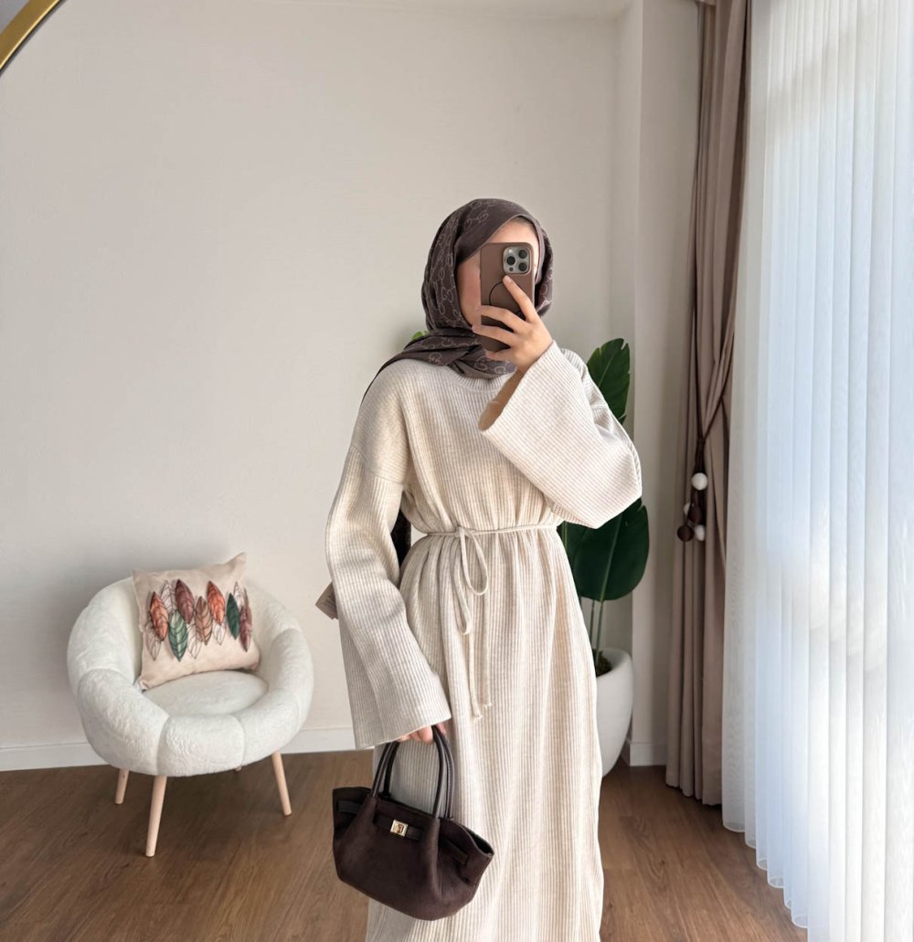 Afra Triko Elbise Bej