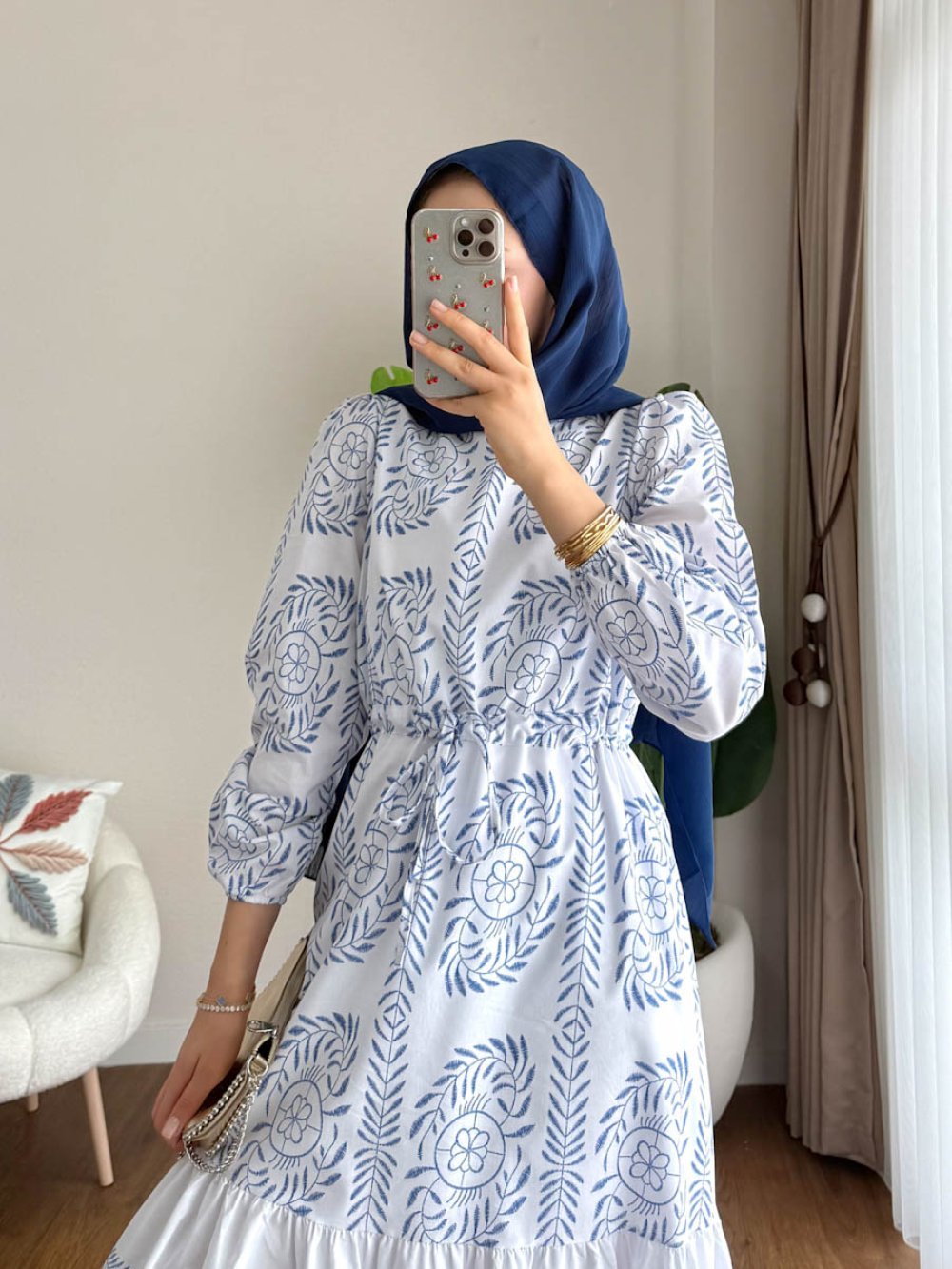 Alaçatı Elbise Mavi Beyaz