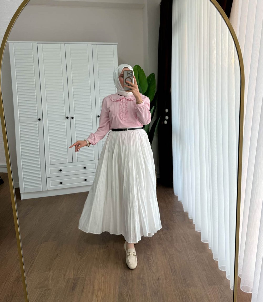 Bebe Yaka Fırfırlı Kısa Gömlek Pembe