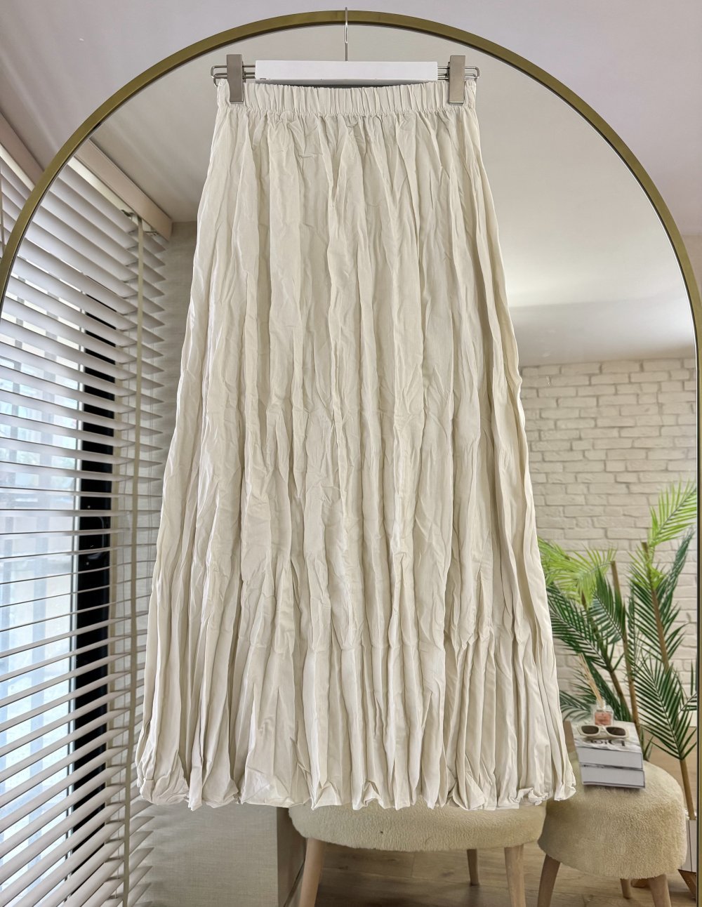 Kırışık Etek Krem