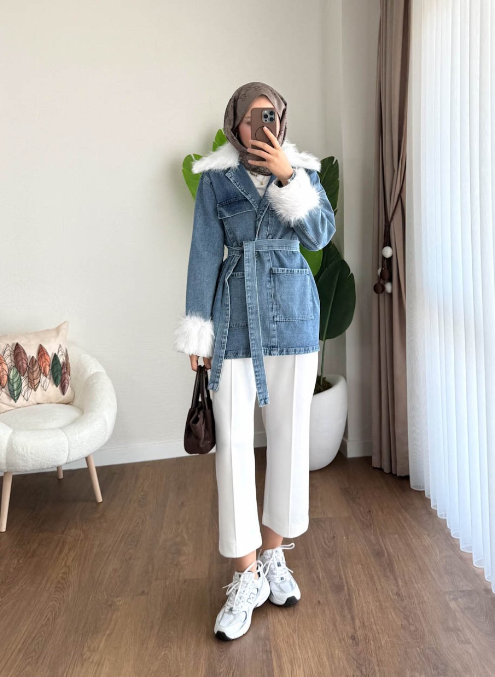 Kürk Detaylı Kot Ceket Açık Mavi