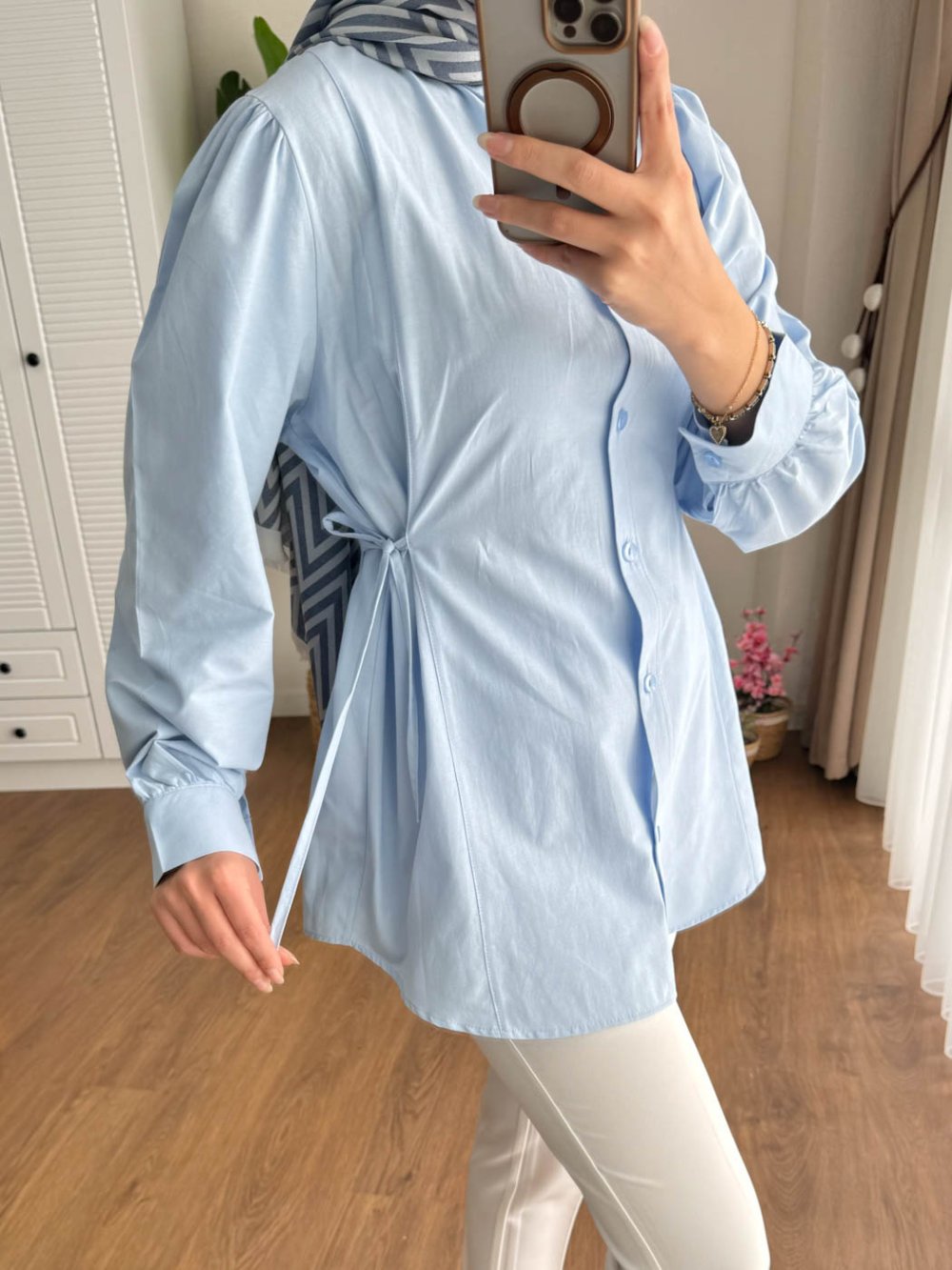 Lace Poplin Gömlek Bebe Mavisi