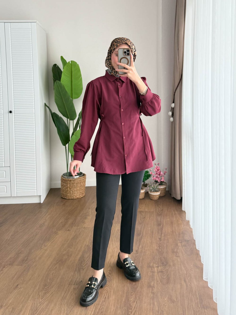 Lace Poplin Gömlek Bordo