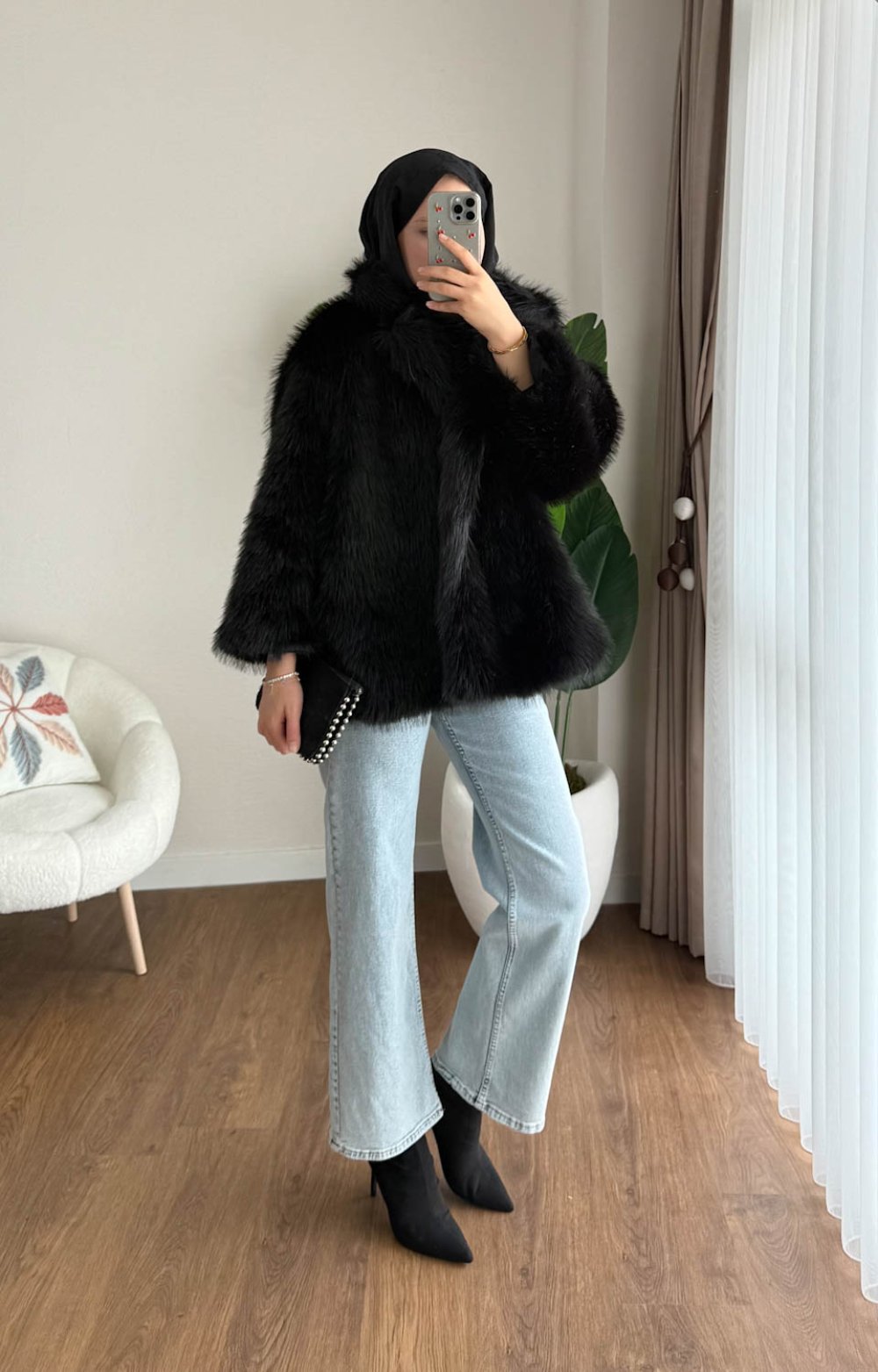 Lolita Kürk Ceket Siyah