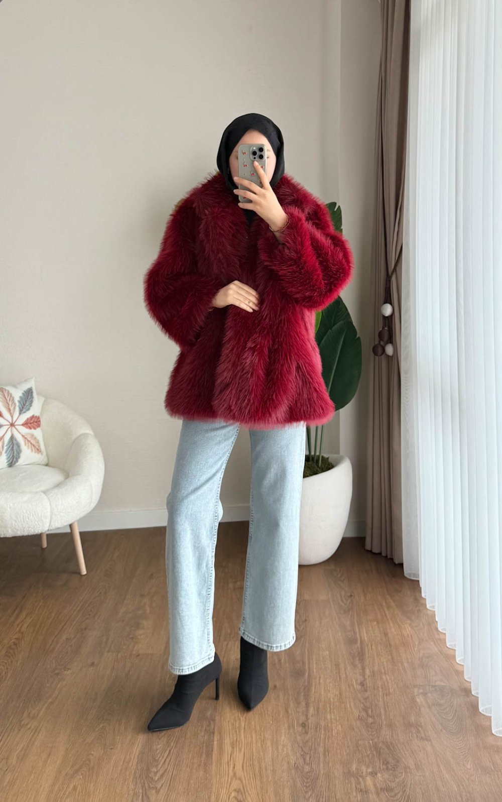 Lolita Kürk Ceket Bordo