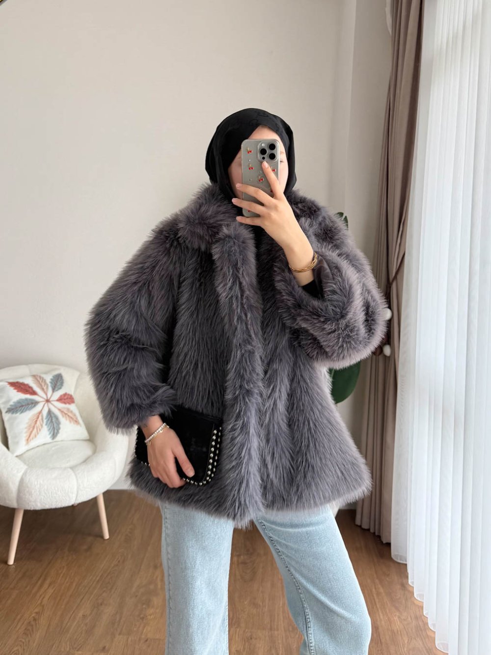 Lolita Kürk Ceket Füme