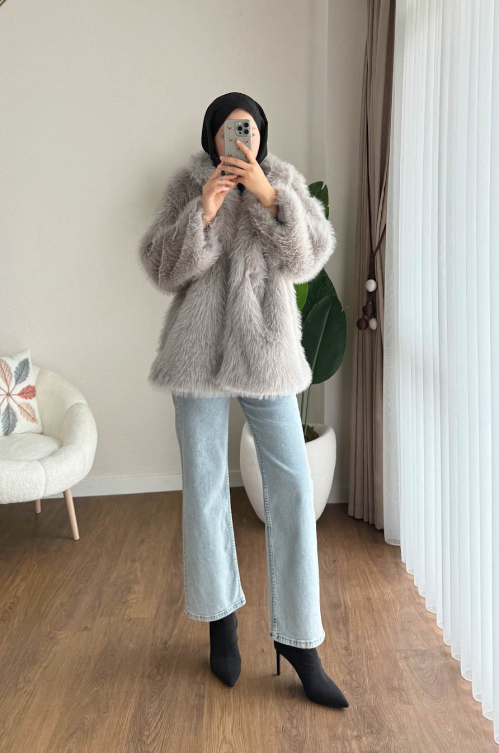 Lolita Kürk Ceket Gri