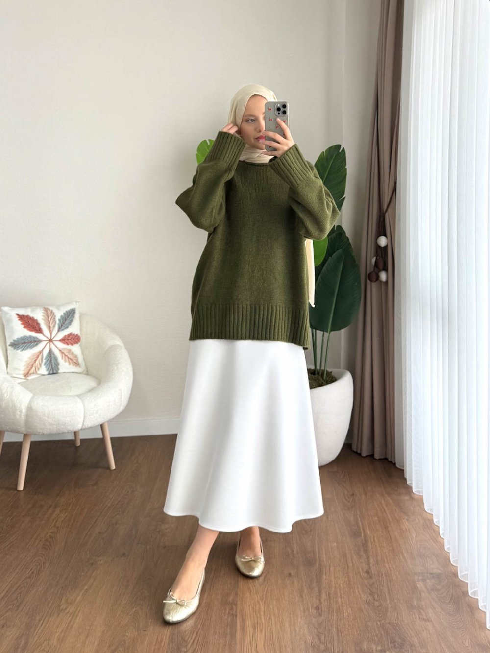 Oversize Bisiklet Yaka Kazak Yeşil