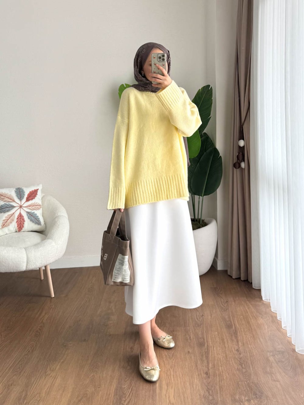 Oversize Bisiklet Yaka Kazak Sarı