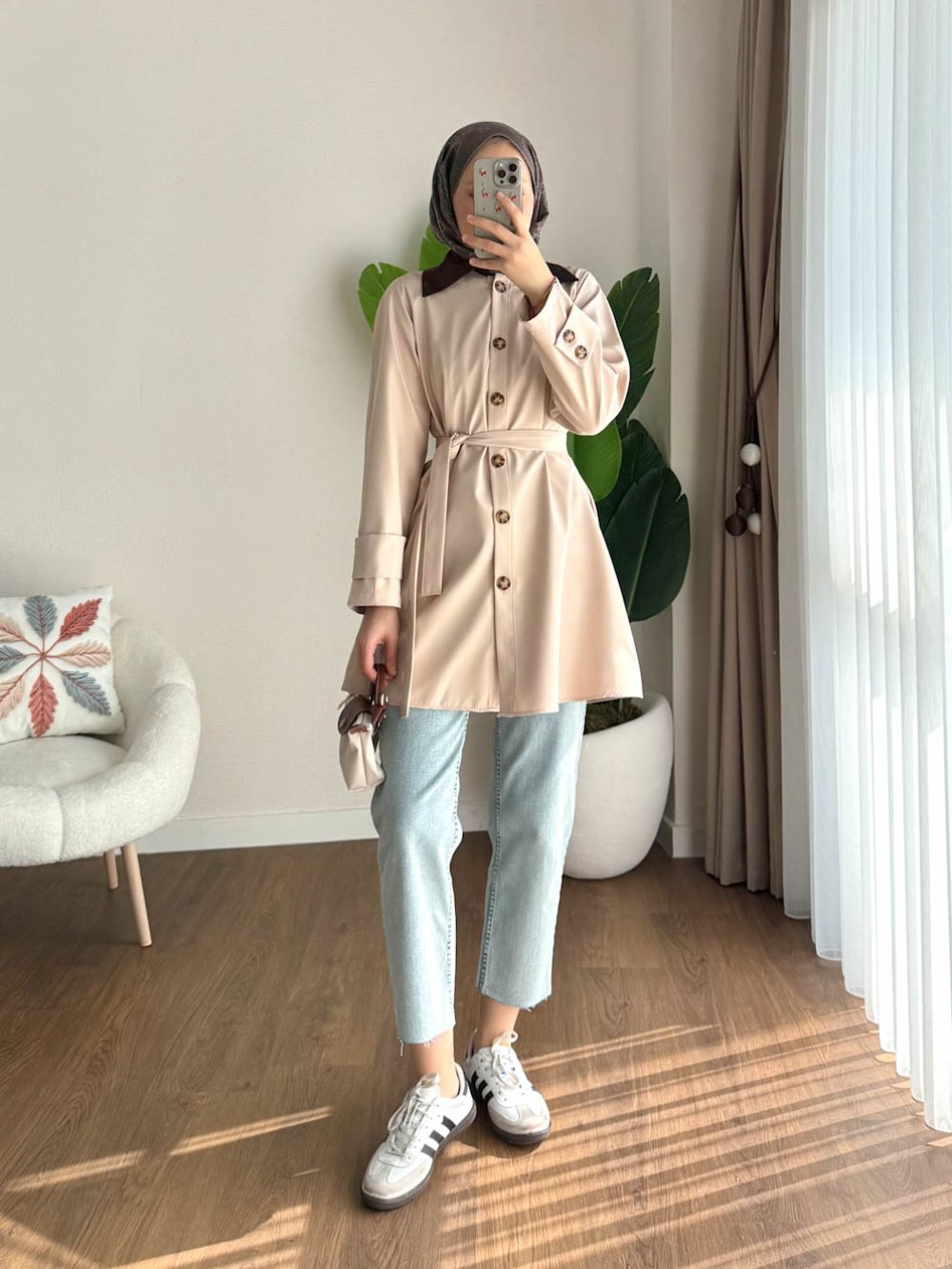Süwet Yaka Bondit Trenç Bej