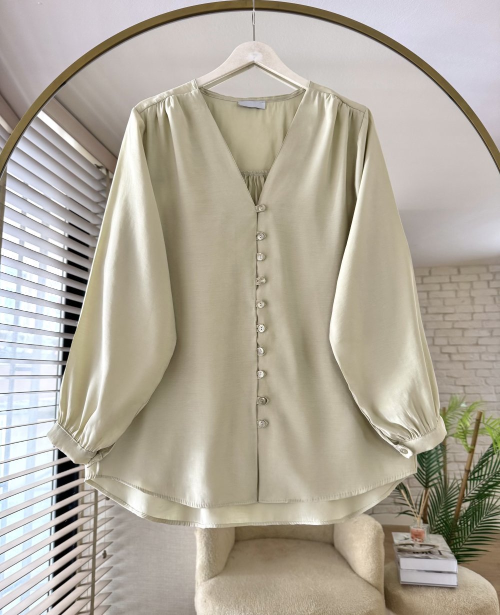 V Yaka Modal Gömlek Açık Yeşil