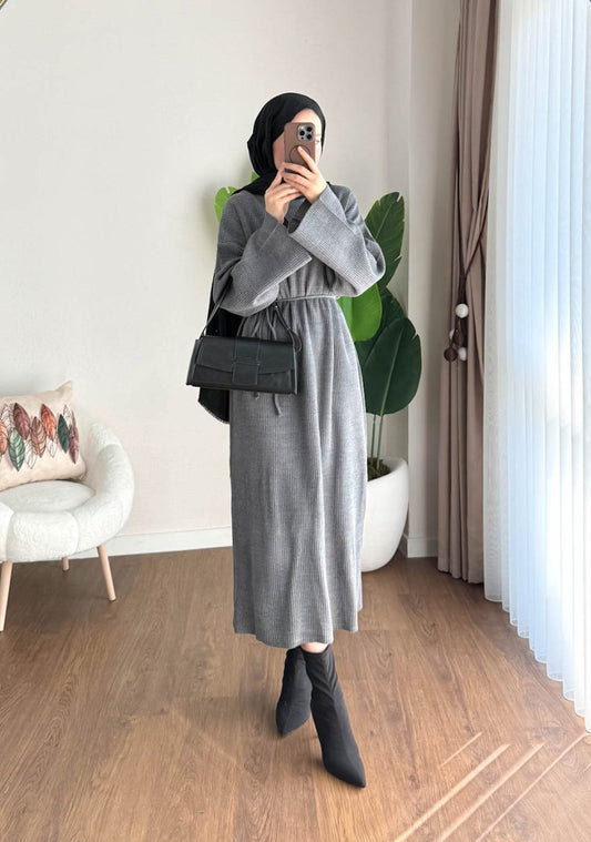 Afra Triko Elbise Gri