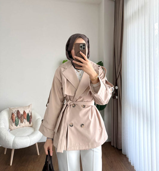 Apoletli Kısa Trenç  Bej