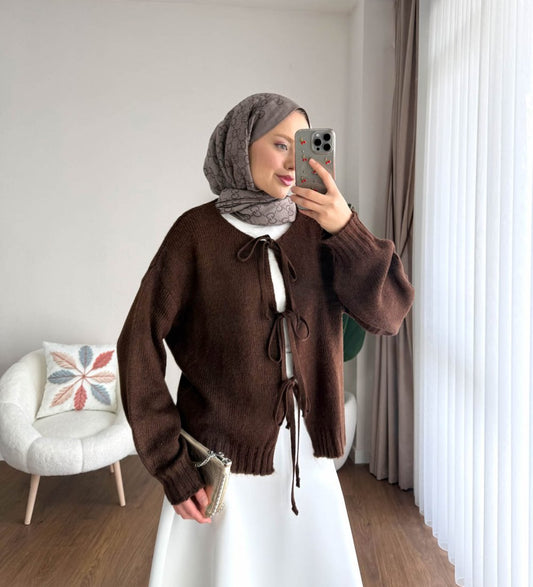 Bağcıklı Laura Hırka  Kahverengi