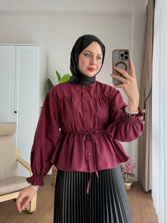 Beli Tünelli Kısa Gömlek  Bordo