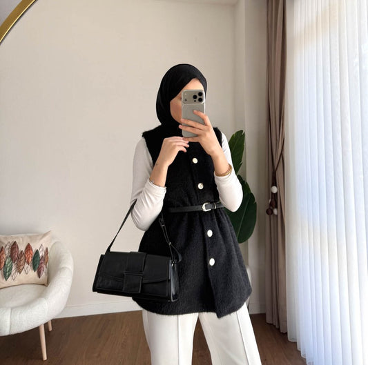 Kemerli Maxmara Yelek Siyah