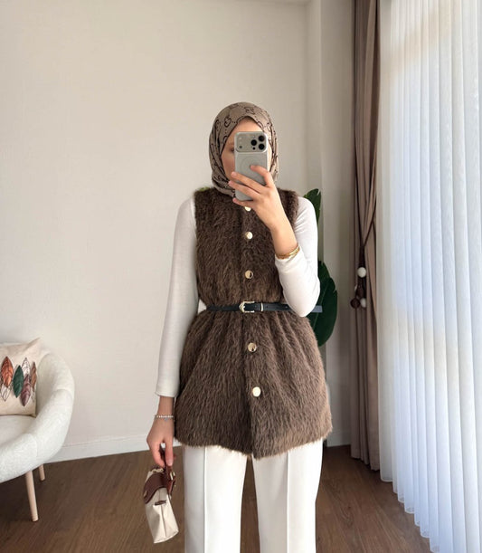 Kemerli Maxmara Yelek Kahverengi