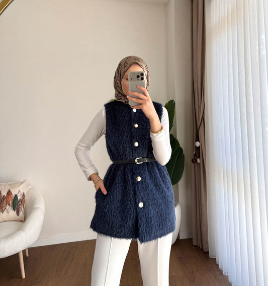 Kemerli Maxmara Yelek Lacivert