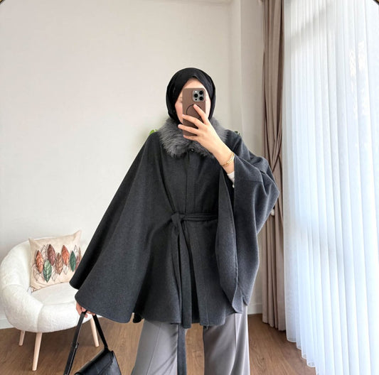 Kürklü Kaşe Panço Antrasit