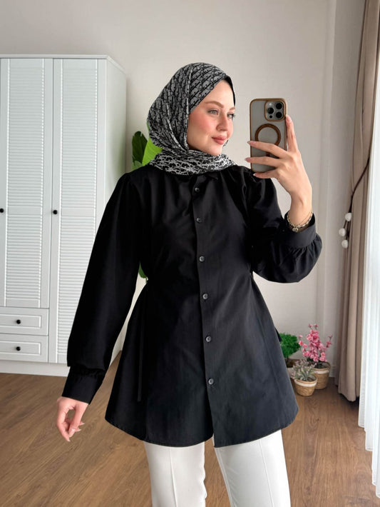 Lace Poplin Gömlek  Siyah