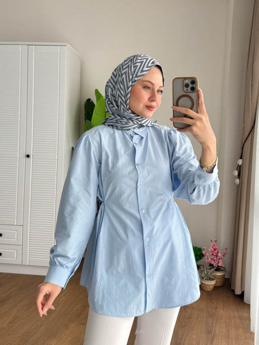Lace Poplin Gömlek  Bebe Mavisi