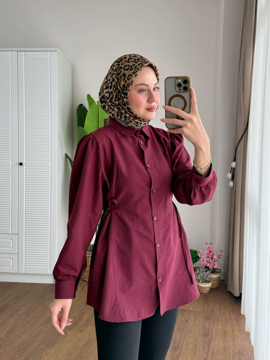 Lace Poplin Gömlek  Bordo