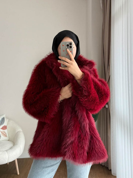 Lolita Kürk Ceket  Bordo
