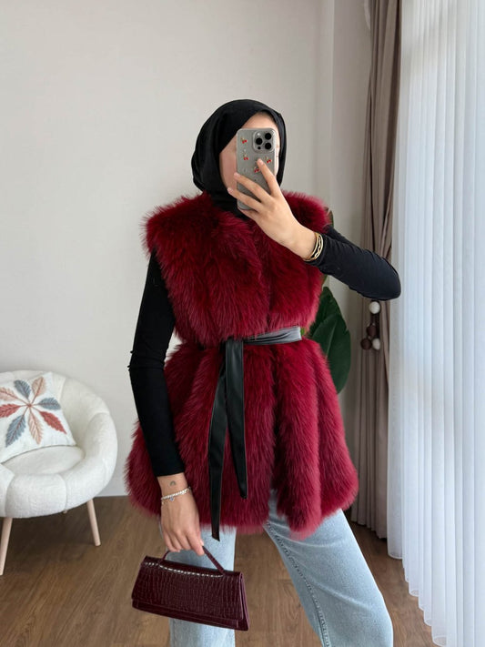 Lolita Peluş Yelek Bordo