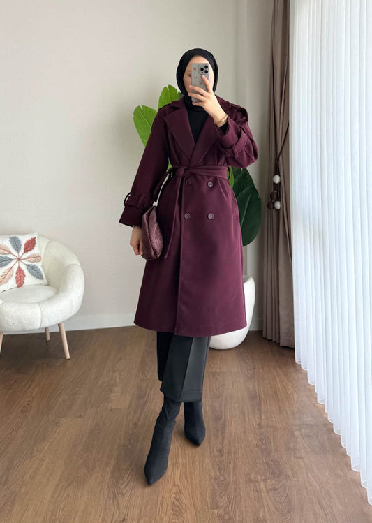 Omuz Apoletli Kaşe Kaban Bordo