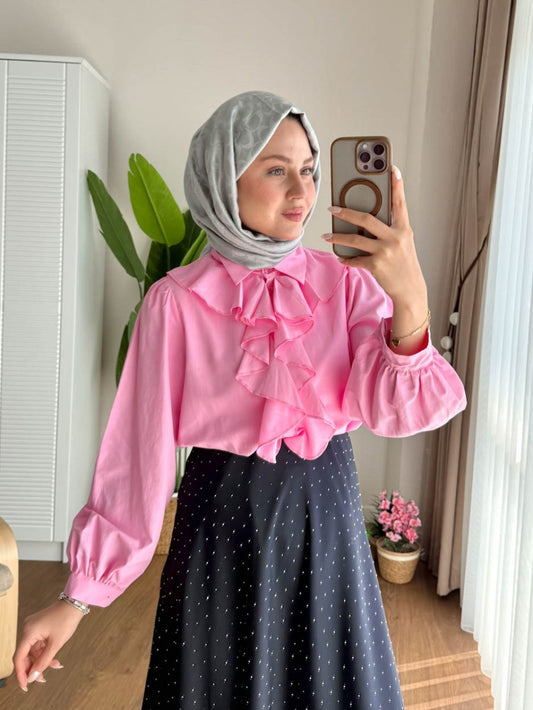 Önü Fuarlı Gömlek  Pembe