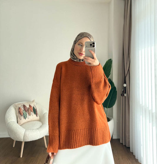 Oversize Bisiklet Yaka Kazak Turuncu