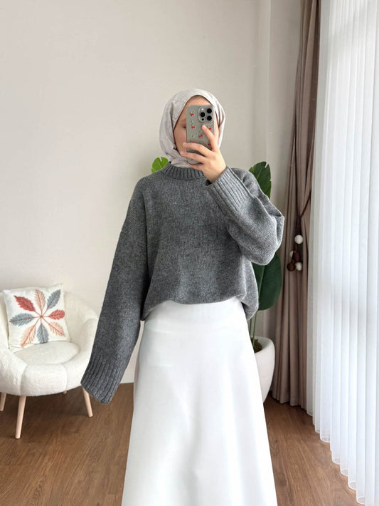 Oversize Bisiklet Yaka Kazak Antrasit