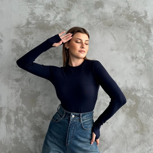 Parmak Geçmeli Body  Lacivert