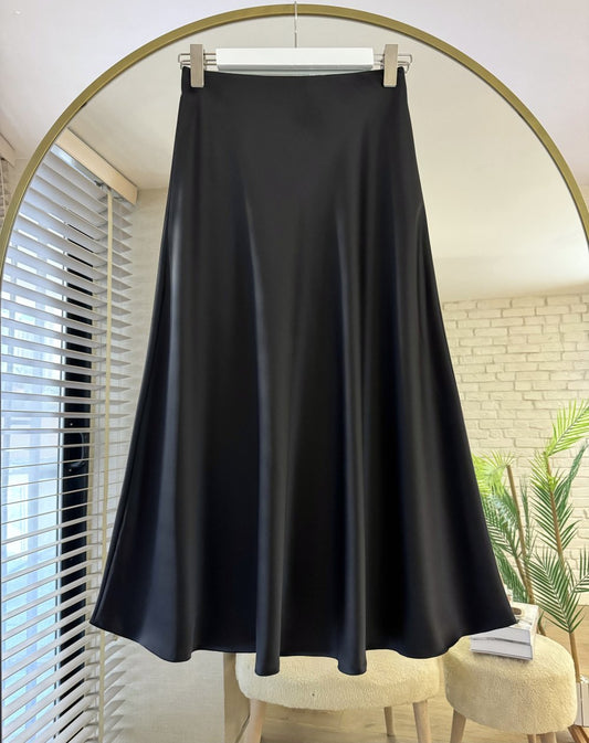 Saten Kiloş Etek  Siyah