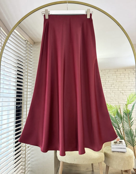 Saten Kiloş Etek  Bordo