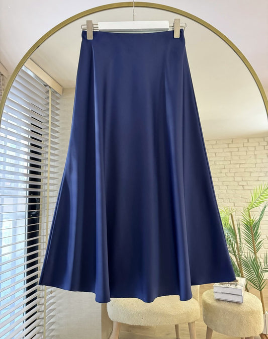 Saten Kiloş Etek  Lacivert