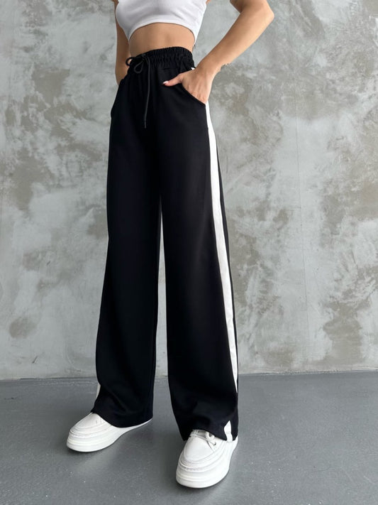 Şeritli Modal Eşofman Altı Siyah