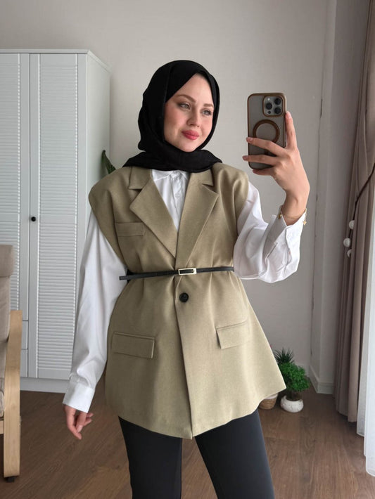 Vatkalı Oversize Yelek Çağla Yeşili